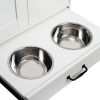 Dog Feeding Station, Dog Food Storage Cabinet with Hidden Dog Bowls, Adjustable Panel, Hooks, for Medium Sized Dogs, White