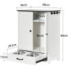 Dog Feeding Station, Dog Food Storage Cabinet with Hidden Dog Bowls, Adjustable Panel, Hooks, for Medium Sized Dogs, White